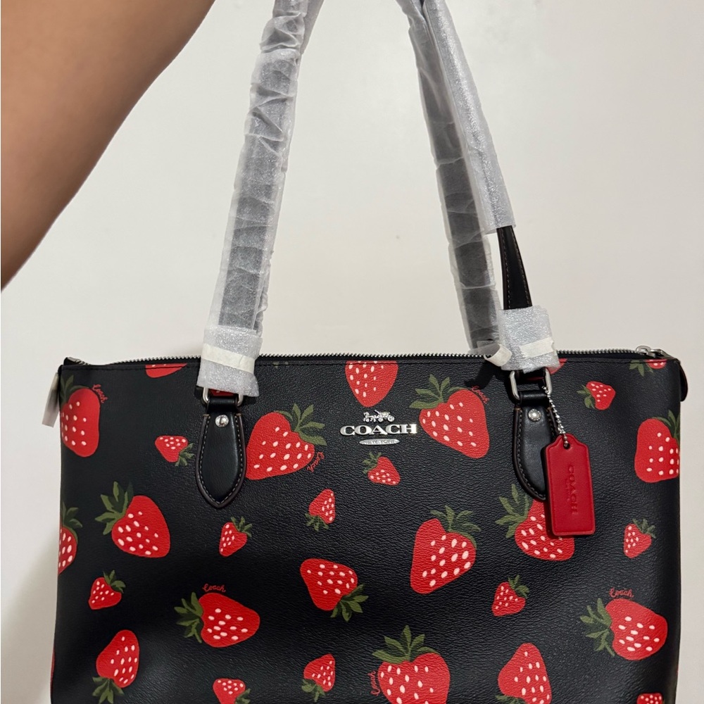 Coach Black Tote with Red Strawberry Print